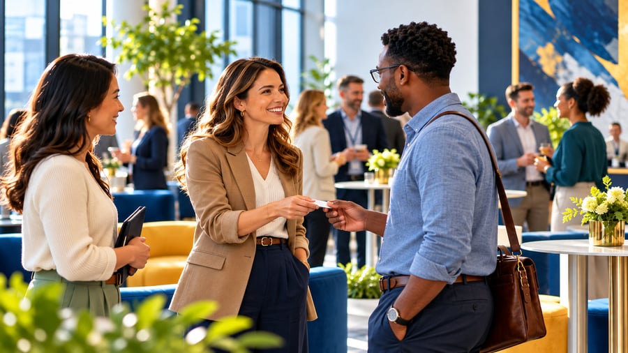 networking in conference lobby