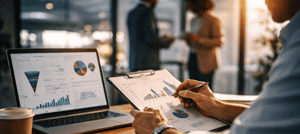 Salesperson looking at data