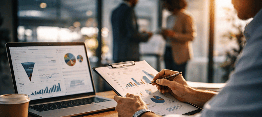 Salesperson looking at data