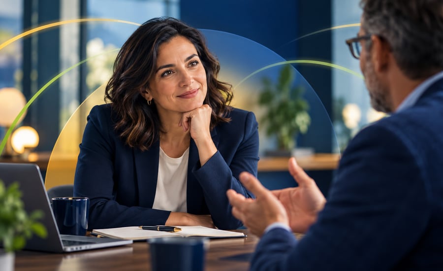 woman listening to client